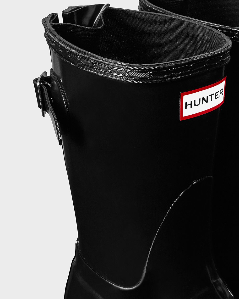 Botas de Lluvia Cortas Hunter Mujer - Original Back Adjustable Gloss - Negros - QKYBVNS-82